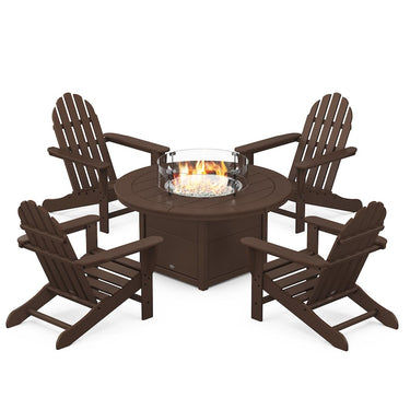 POLYWOOD Classic Adirondack 5-Piece Conversation Set W/ Fire Pit Table - Mahogany